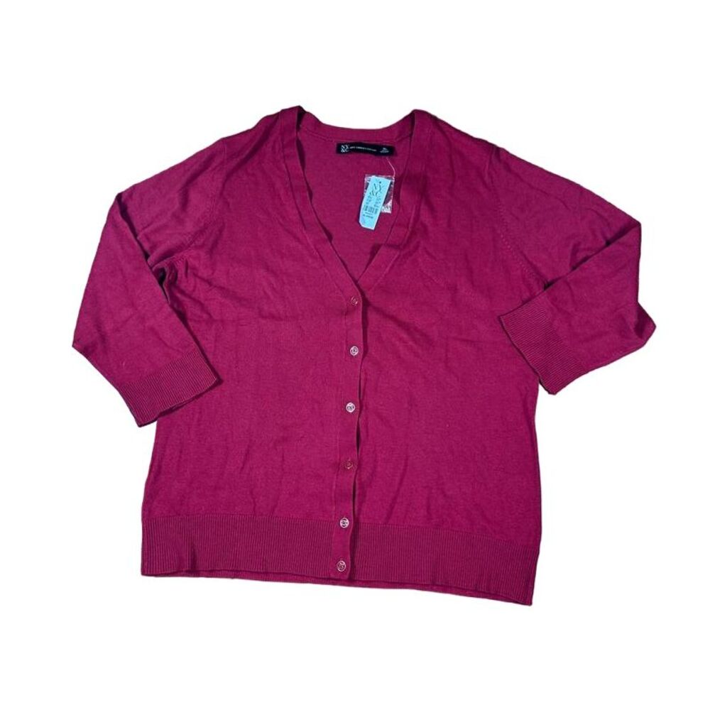 NY&C Burgundy V-Neck Button-Up Cardigan‎ Sweater Classic Layering Essential XL